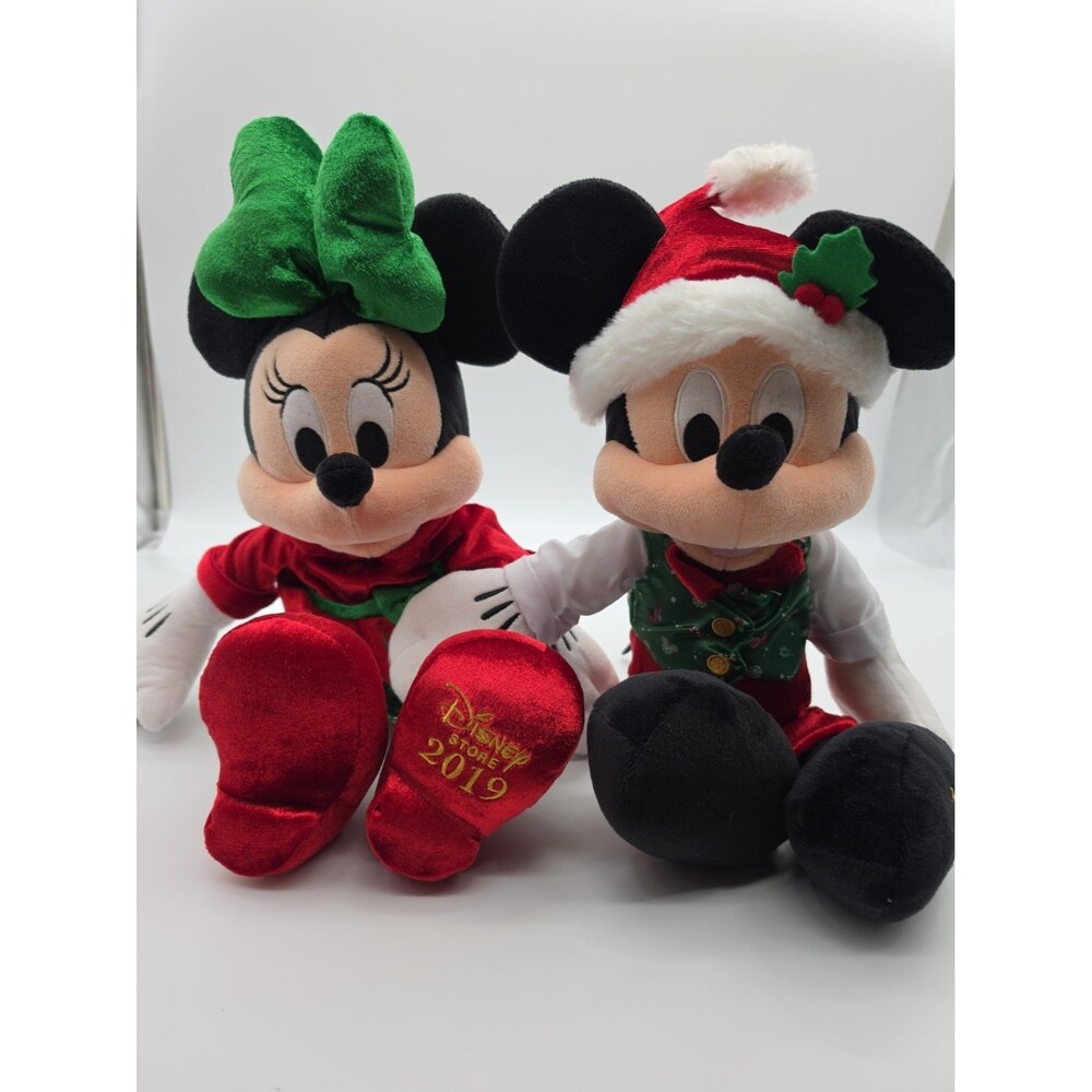 Mickey & Minnie Mouse Disney Store Christmas Holiday Plush 16" 2019